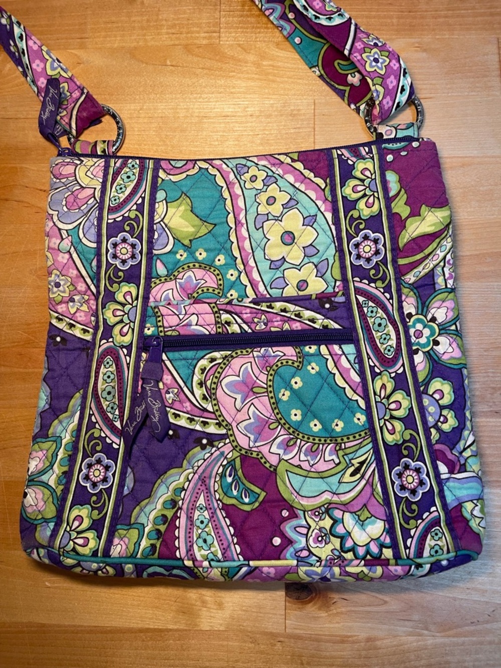 Vera Bradley Teal Purple Paisley Quilted Heather Hipster Crossbody Wallet Bundle - Picture 2 of 16